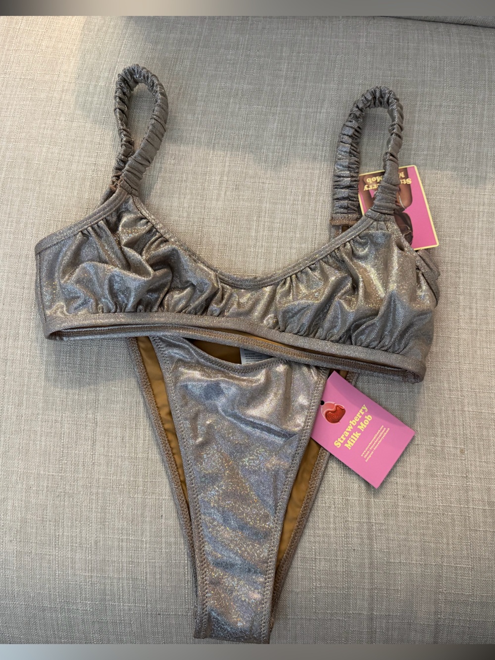 Strawberry Milk Mob Silver Shimmery Bikini Bottom